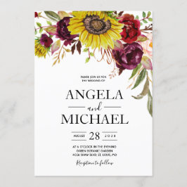 Invitación Girasol Borgoña Rojo Rubor Peonía Rosa