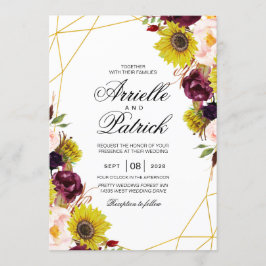 Invitación Girasol Borgoña Rosa Rosado Peonía Rosa