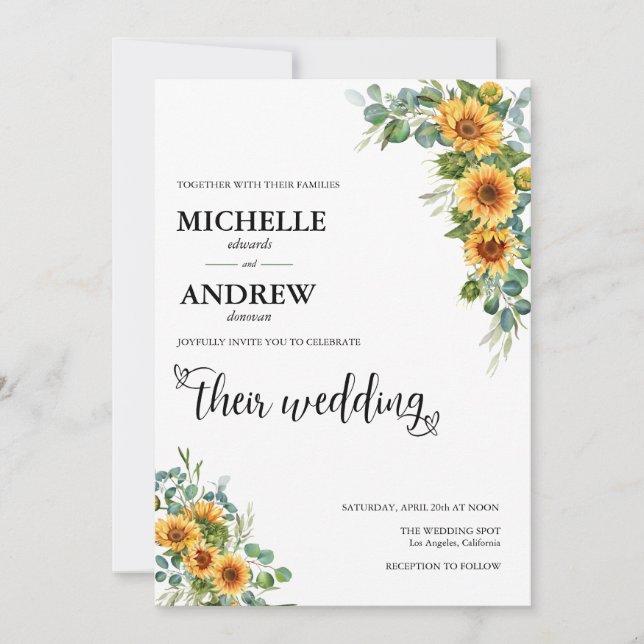 Invitación Girasol Botánico |  Boda de Eucalipto (Anverso)