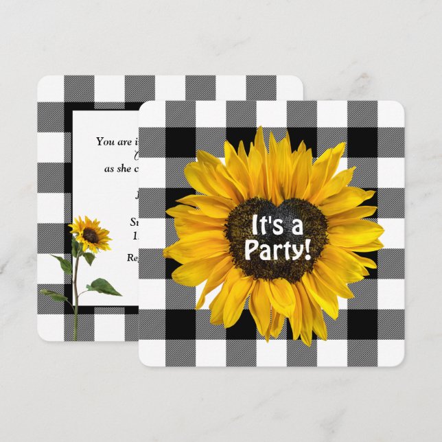 Invitación Girasol cardíaco en la fiesta de cumpleaños replet (Anverso / Reverso)