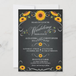 Invitación Girasol Chalkboard Floral Vintage Boda audaz