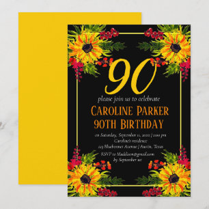 Invitación Girasol Cumpleaños 90 Amarillo Floral Adulto