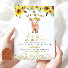 Invitación Girasol Cumpleaños de Nuestro Cerdito Uno