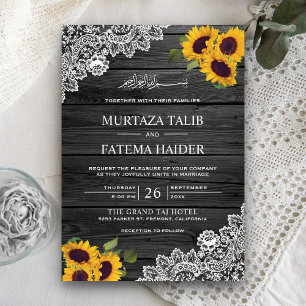 Invitación Girasol de Encaje de Madera Gris Rústico Boda Islá