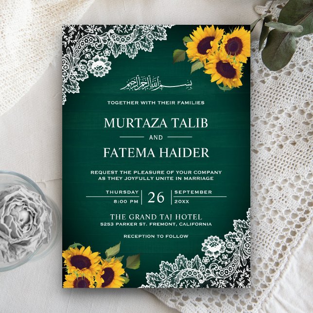 Invitación Girasol de encaje de madera verde rústico Boda mus (Subido por el creador)