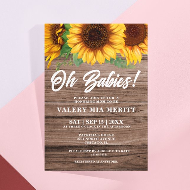 Invitación Girasol De Madera De Caída Rústica Oh Baby Shower (Subido por el creador)