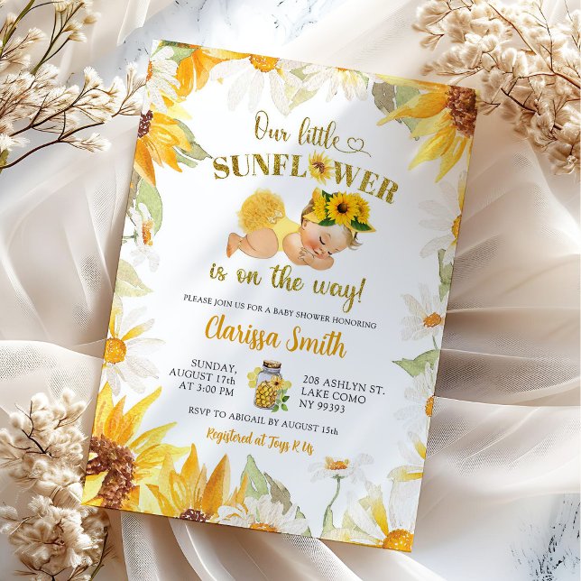 Invitación Girasol de margarita en camino a Baby Shower de ve (Subido por el creador)