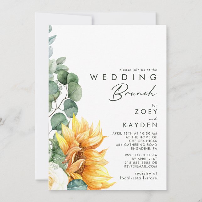 Invitación Girasol de país en negrita | Boda Brunch (Anverso)