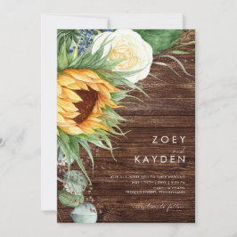 Invitación Girasol de país en negrita | Boda Casual Wood