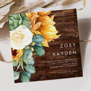 Invitación Girasol de país en negrita   Boda de Wood Square