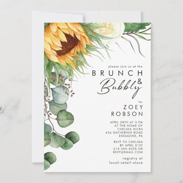 Invitación Girasol de país en negrita | Brunch y Bubbly (Anverso)