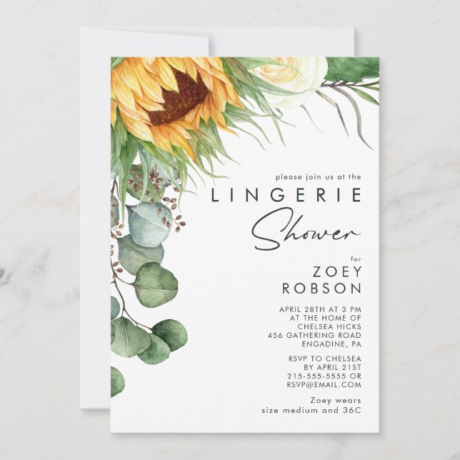 Invitación Girasol de país en negrita | Lingerie Shower (Anverso)