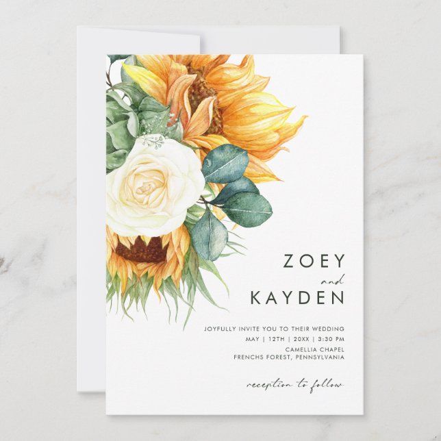 Invitación Girasol de país en negrita | Todos En Un Boda (Anverso)