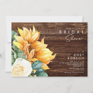 Invitación Girasol de país en negrita   Wood Bridal Shower