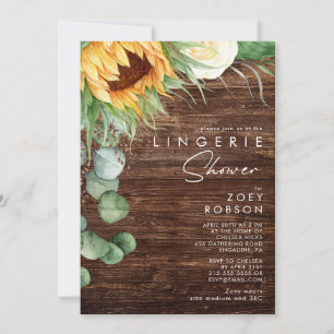 Invitación Girasol de país en negrita   Wood Lingerie Shower