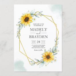 Invitación Girasol Elegante Geométrico Dorado Rústico