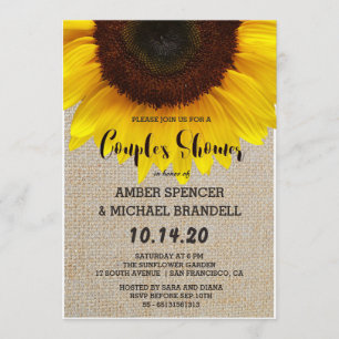 Invitación Girasol en la ducha de una pareja rústica en Burla
