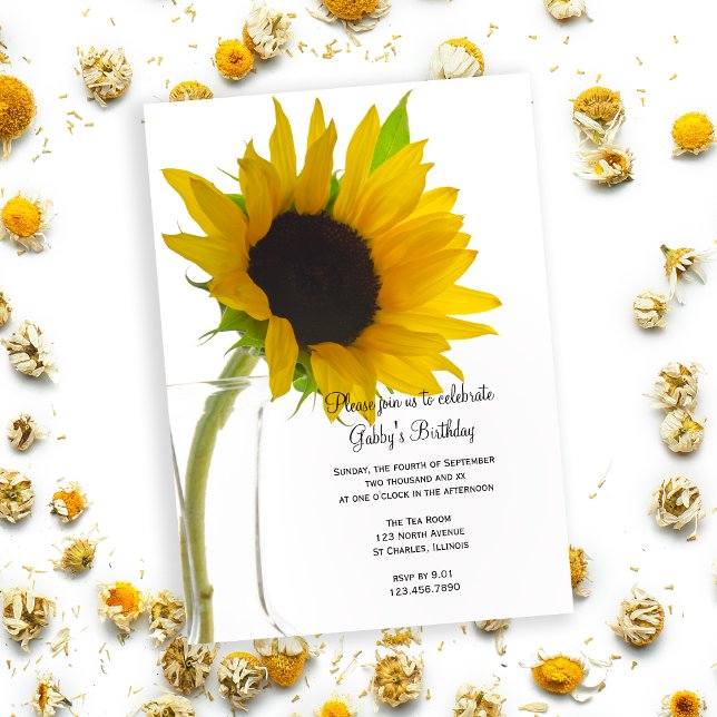 Invitación Girasol en la fiesta de cumpleaños blanco (Subido por el creador)