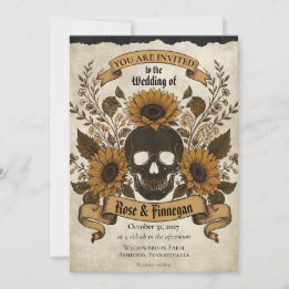 Invitación Girasol Esquelético Gótico Otoñal Vintage Hallowee