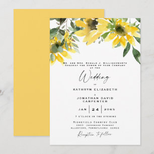 Invitación Girasol Eucalipto Acuarela y Amarillo