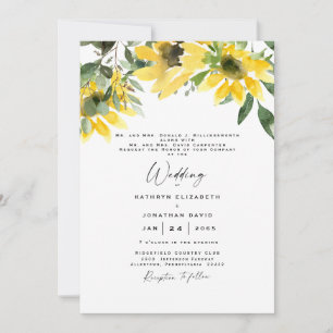 Invitación Girasol Eucalipto Elegante Boda Ambos Padres