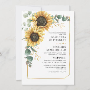 Invitación Girasol Eucalipto Floral Geométrico Verde