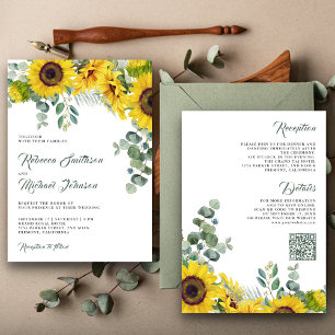 Invitación Girasol Eucalipto Todo en un Boda de código QR