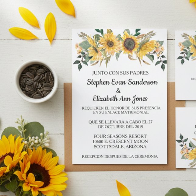 Invitación Girasol Floral Bodas Español Navy (Subido por el creador)