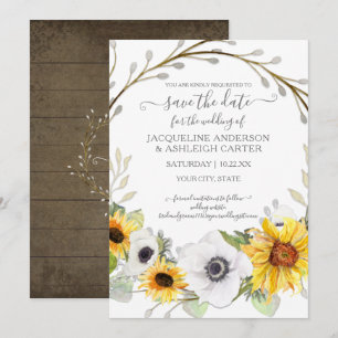 Invitación Girasol Floral Rústico Aquarela Save the Date