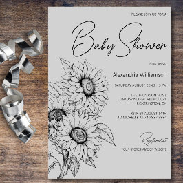 Invitación Girasol minimalista en Baby Shower gris