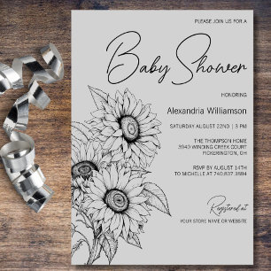Invitación Girasol minimalista en Baby Shower gris