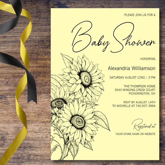 Invitación Girasol minimalista en el Baby Shower amarillo (Subido por el creador)
