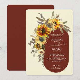 Invitación Girasol moderno marrón amarillo crema boda de otoñ