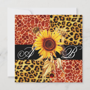 INVITACIÓN GIRASOL, PELAJE DE LEOPARDO Y JIRAFA, MONOGRAMA DE
