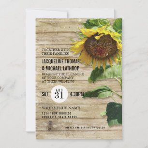 Invitación Girasol Pintado a Mano Cerca de Colmena de Abejas