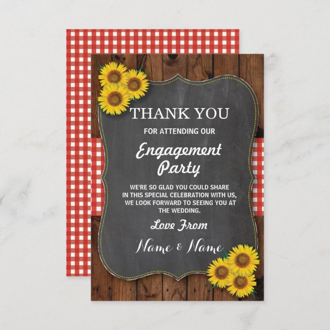 Invitación Girasol Rojo Agradecimiento Compromiso Boda Madera (Anverso / Reverso)