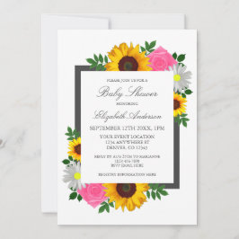Invitación Girasol Rosa Margarita Floral Baby Shower