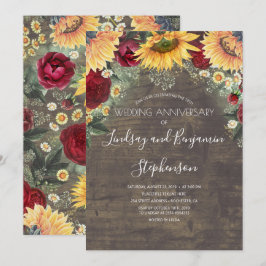 Invitación Girasol Rosa Roja Borgoña Boda Aniversario