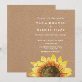 Invitación Girasol ruso amarillo. Boda de campo
