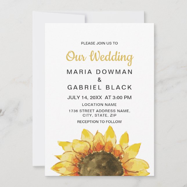 Invitación Girasol ruso amarillo. Boda de moda en el país Inv (Anverso)
