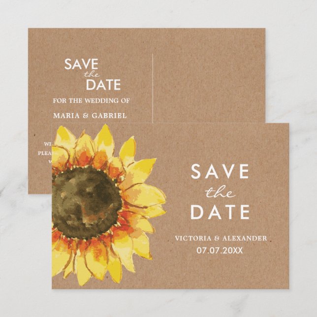 Invitación Girasol ruso amarillo. Postcard guardar la fecha (Anverso / Reverso)