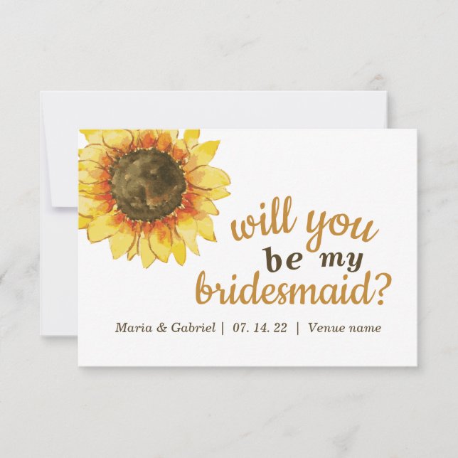 Invitación Girasol ruso amarillo. Serás Mi Novia Invi (Anverso)