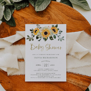 Invitación Girasol ruso   Baby Shower y Gold Script