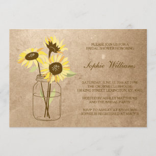 Invitación Girasol ruso en la ducha de novia Mason Jar