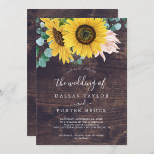 Invitación Girasol ruso   Madera Todo En Un Boda