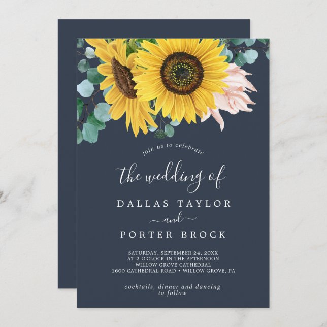 Invitación Girasol ruso | Navío Todo En Un Boda (Anverso / Reverso)