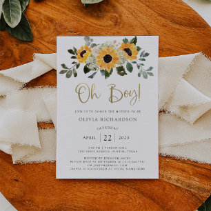 Invitación Girasol ruso   Oh Boy Baby Shower Gold Script
