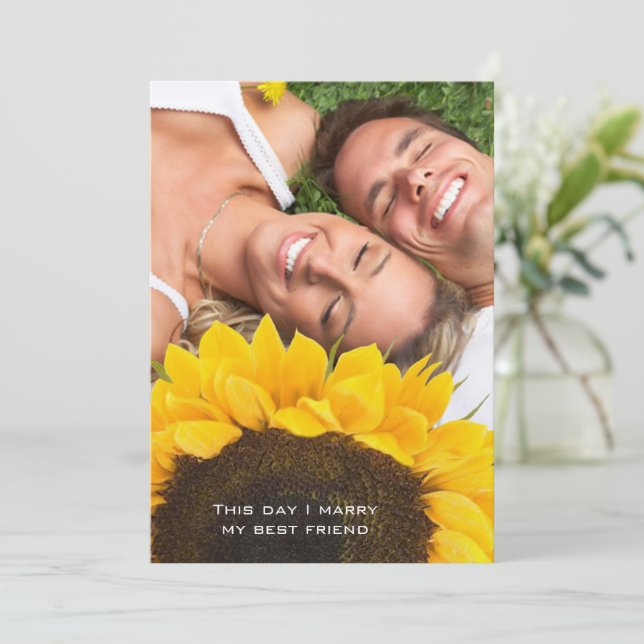 Invitación Girasol ruso tu Boda fotográfico (Anverso de pie)