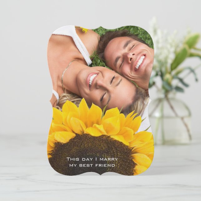 Invitación Girasol ruso tu Boda fotográfico (Anverso de pie)