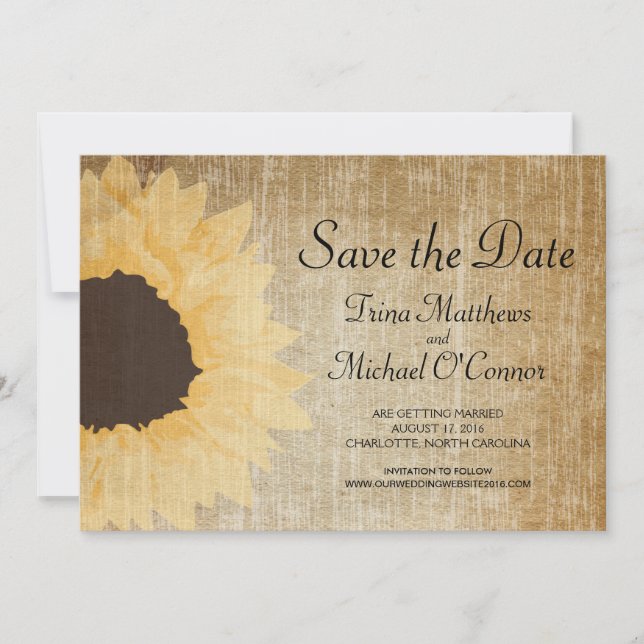 Invitación Girasol Rustc Guardar la Fecha (Anverso)